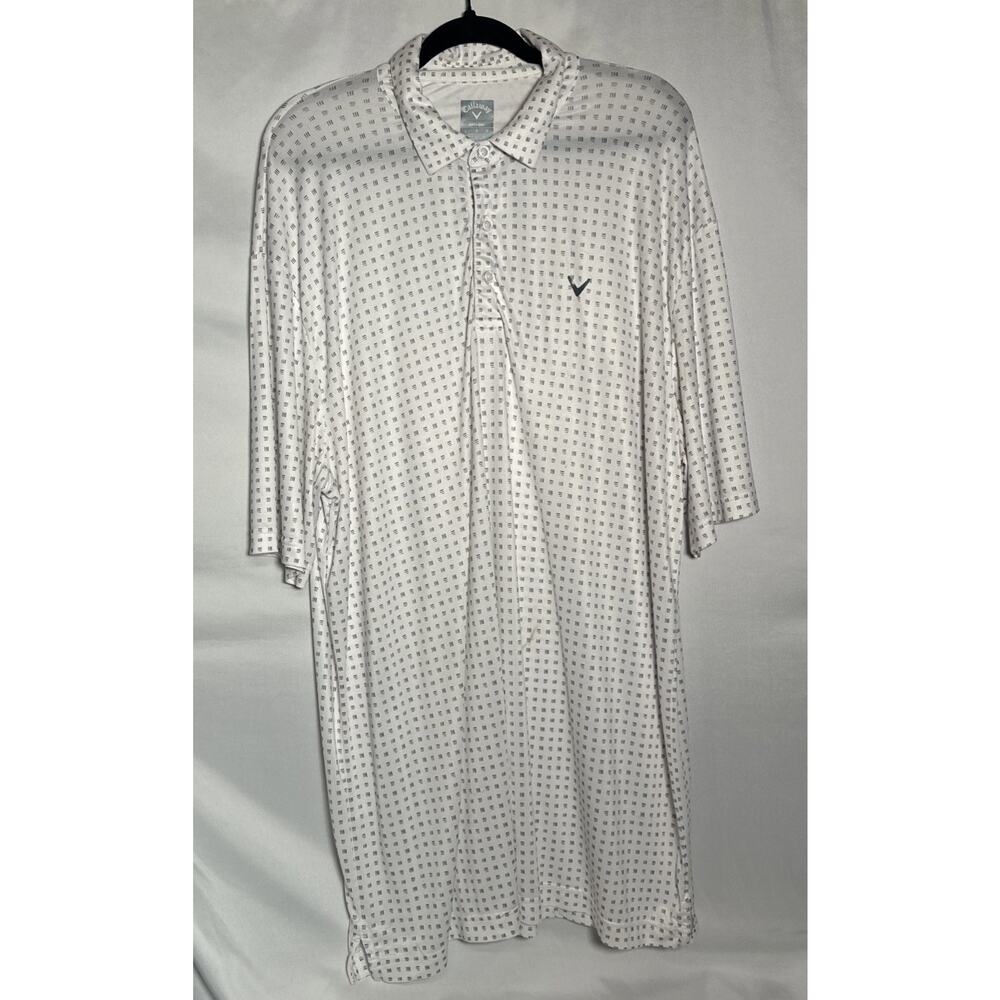 Mens Large Big And Tall Polo Shirt Callaway OptiDri White and Grey Short Sleeve
